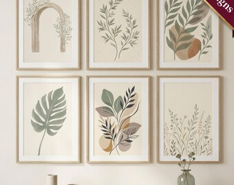 Sage Botanical Wall Art Set, Warm Neutral Decor, Organic Modern Gallery, Japandi Art Print