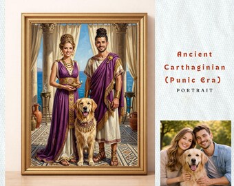 Custom Carthage Pet Portrait | Personalized War Elephant Dog Painting | Majestic Punic Cat Art | Ancient Guardian Animal Wall Decor Art