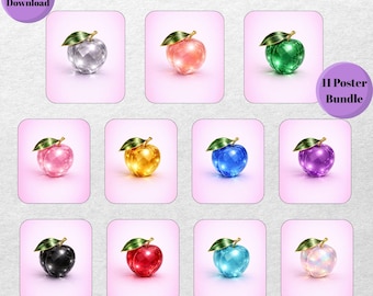 Crystal Peach Color Poster Bundle Printable Fruit WallArt Kitchen Decor Digital Download Modern Style