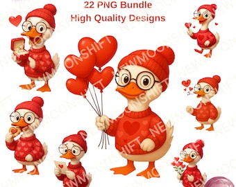 Valentine Duck Clipart – 22 PNG Bundle (Digital Download)