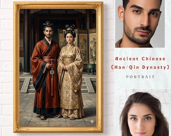 Custom Ancient Chinese Couple Portrait | Personalized Hanfu Wedding Art | Oriental Anniversary Gift | Romantic Mythology Painting | Digital