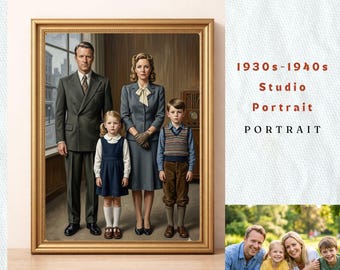 Turn Your Photo into 1940s Vintage Family | Classic Heritage Nursery Art | Wartime Newborn Legacy | Bespoke Noble Nostalgic Heirloom Art