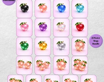Crystal Peach Poster Bundle Printable Fruit Wall Art Kitchen Decor Digital Download Complete Set