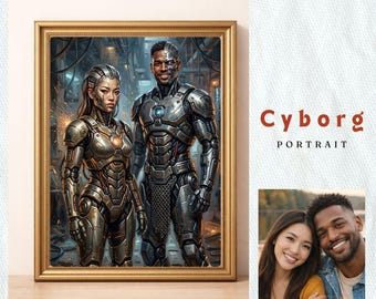 Custom Cyborg Portrait | Cybernetic Robot Wall Art | Futuristic Sci-Fi Portrait from Photo | AI Android Persona | Tech Humanoid Digital Gift