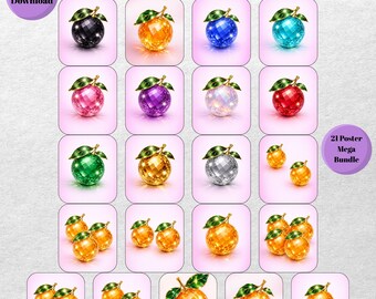 Crystal Orange Poster Bundle, Colorful Gemstone Fruit Prints (Digital Download)