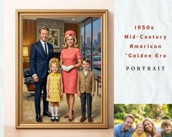 Turn Your Photo into 1960s Retro Family | Mod Era Nursery Wall Art | Groovy Newborn Legacy | Bespoke Noble Mid-Century Heirloom Painting Art