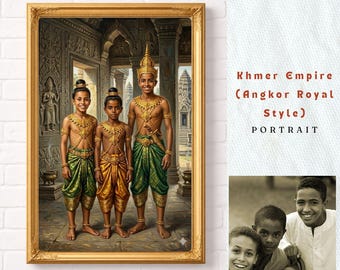 Custom Khmer Soulmate Portrait | Personalized Best Friends Warrior Art | Angkor Wedding Anniversary Gift | Romantic Duo Mythology Painting