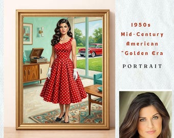 Turn into a 1950s Starlet | Swing Dress Birthday Gift | Mid-Century Woman Masterpiece | 30th 40th 50th Milestone Birthday Decor Art Gift