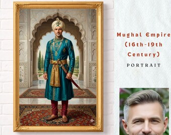 Your Image as a Mughal Emperor |Personalized Executive Office Decor |Imperial Success Milestone Portrait |Unique Gift for Lawyer Doctor Boss