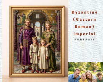 Custom Byzantine Family Portrait | Personalized Mosaic Dynasty Art | Imperial Baby Nursery Wall Decor | Gold Heirloom Digital Wall Art Photo