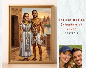 Custom Nubian Couple Portrait | Personalized Kushite Wedding Art | African Anniversary Gift | Romantic Mythology Painting | Digital Photo