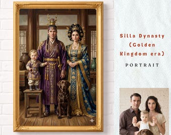 Custom Ancient Korean Family Portrait| Personalized Silla Dynasty Art |Imperial Baby Nursery Wall Decor |Golden Kingdom Heirloom Digital Art