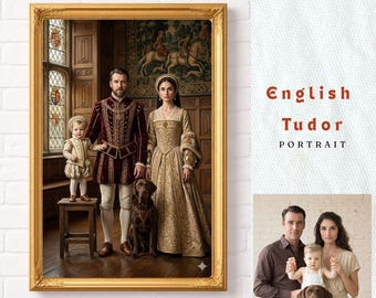 Custom Tudor Family Portrait |Personalized Royal Dynasty Painting |English Noble Baby Nursery Wall Decor|British Heirloom Digital Art Canvas