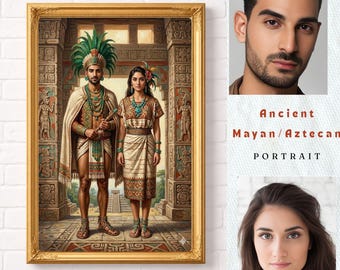 Custom Maya Couple Portrait | Personalized Aztec Wedding Art | Ancient Anniversary Gift | Romantic Mythology Painting | Sun Moon Love Art
