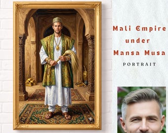 Custom Mansa Musa King Portrait | Personalized African Leader Office Decor | Golden Wealth Success Painting | Executive Gift for Lawyer Boss