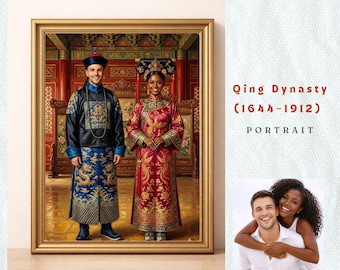 Bespoke Qing Soulmate Portrait from Photo|Personalized Best Friends Warrior Art|Oriental Wedding Anniversary Gift|One of a Kind Duo Painting
