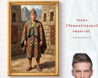 Custom Sapa Inca King Portrait | Personalized Ancient Leader Office Decor | Golden Sun Success Painting | Executive Gift for Lawyer Boss