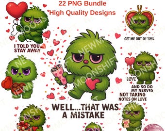 Funny Anti-Valentine Monster PNG Bundle | Sarcastic Love Quotes (Digital Download)