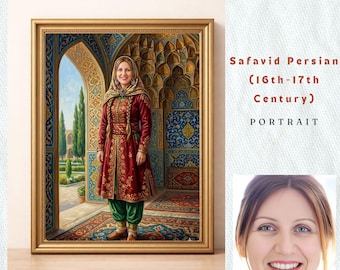 Turn into a Persian Princess | Personalized Silk Kaftan Birthday Gift | Safavid Woman Masterpiece | 30th 40th 50th Milestone Birthday Decor