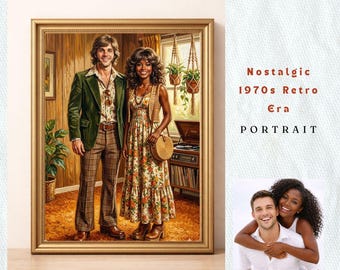 Bespoke 1970s Soulmate Portrait | Personalized Best Friends Retro Art | Studio 54 Anniversary Gift | One of a Kind Vintage Duo Painting