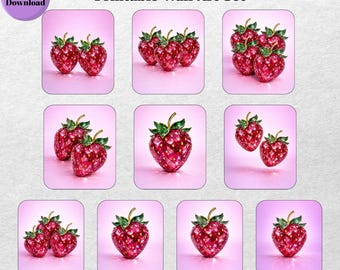 10 Strawberry Disco Posters, Pink Fruit Kitchen Decor (Digital Download)
