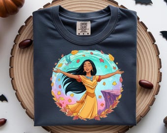Pocahontas Boho Floral T-Shirt Design, Watercolor Princess PNG, Nature Lover Aesthetic Shirt, Vintage Disney Inspired Tee
