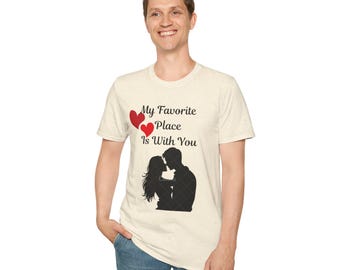 My Favorite Place Is With You Couple Silhouette T-shirt | Ontwerp met romantische harten