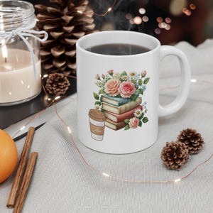 Floral Stacked Books with Coffee Mug