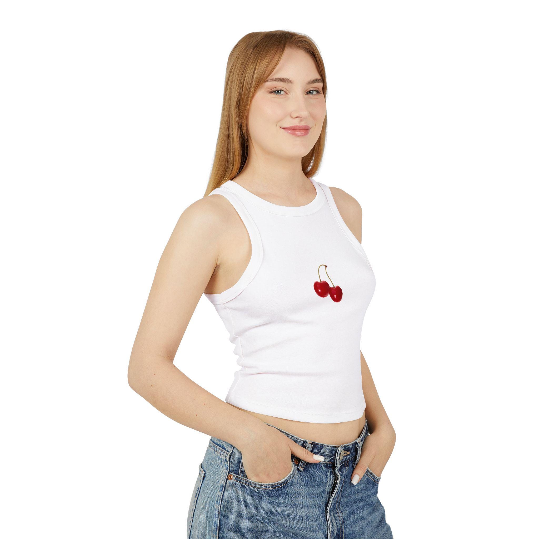 Cherry Sticker Racer Tank Top | Micro Rib Crop - Etsy