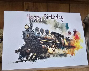 Railway Themed Handmade Birthday Card  Loco 28