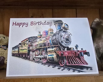 Tarjeta de cumpleaños hecha a mano con temática ferroviaria – Multicolor