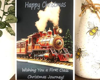 Railway Themed Handmade Christmas Card - First Class