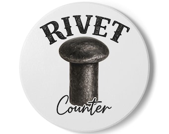 Rivet Counter Ceramic Coaster | Industrial Hardware Illustration, Cork Back