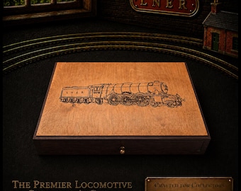 Handcrafted Wooden N Steam Locomotive Storage Box | Model Train Display Case | A3 Large