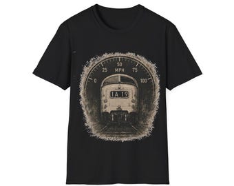 Vintage Speedometer Train Illustration T-Shirt | Retro Rail Travel Tee
