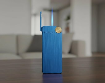 Ultra Thin Jet Flame Lighter Windproof Metal Torch Lighter Slim Pocket Butane Lighter Minimalist Luxury Gift for Men