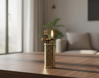 Vintage Brass Petrol Lighter Ornate Floral Metal Oil Pocket Lighter Retro Gold Gift for Men Collectible Wick Lighter