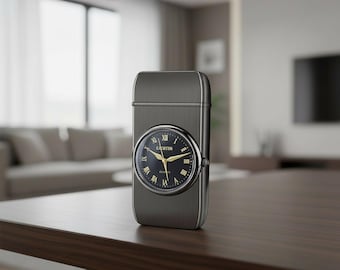 Windproof Jet Flame Lighter with Clock Refillable Metal Torch Luxury Desk Lighter Premium Table Lighter Black Gold Gray
