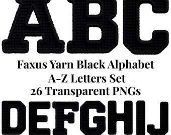 Faux Yarn Black Alphabet PNG, Latch Hook Yarn Png, Cozy Yarn Knitted Letters, Knitted Alphabet, Alphabet Bundle, Faux Yarn, Digital Download