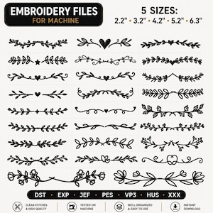 58 Floral Border Embroidery Design Bundle , Decorative Vine & Heart Pattern , Elegant Corner Frame , PES DST JEF VP3 Machine Files