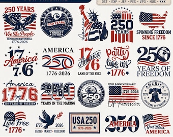 Pacchetto di disegni per ricamo del 250° anniversario degli Stati Uniti, ricamo a macchina con aquila patriottica americana, file digitale 1776–2026, 4 luglio, download immediato.