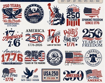 16 250th Anniversary USA Embroidery Design Bundle, USA Eagle Patriotic Machine Embroidery, 1776–2026, 4th of July, Instant Download