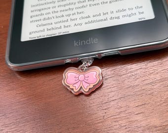 Pink Bow USB-C Kindle Charm | Cute Bookish Dust Plug | E-Reader & Phone Charm