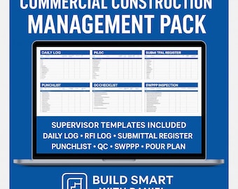 Commercial Construction Management Pack | Superintendent Templates | Daily Log, RFI Log, Punchlist, QC, Pour Plan and more