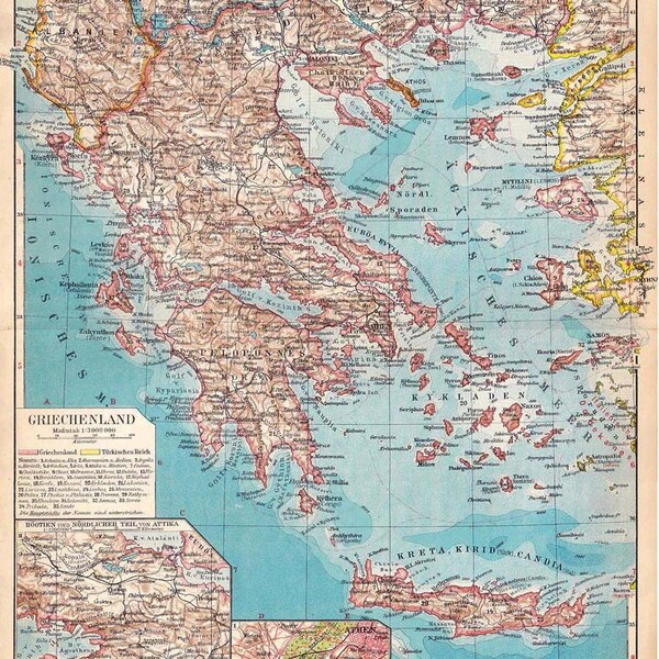 1928 Vintage Map Greece