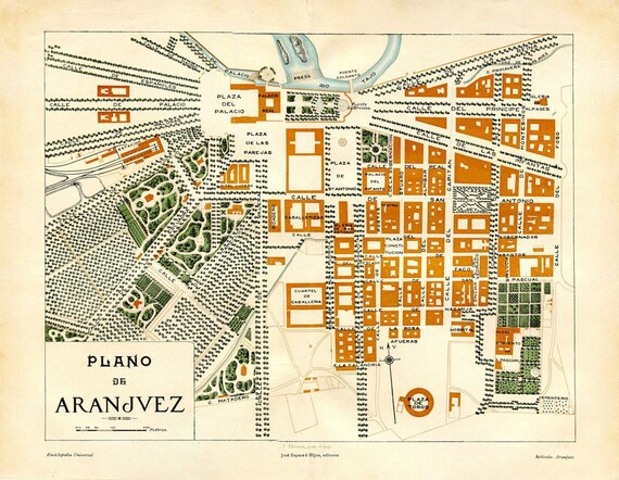 Items similar to 1920s Vintage City Map of Aranjuez, Spain, Street Plan ...