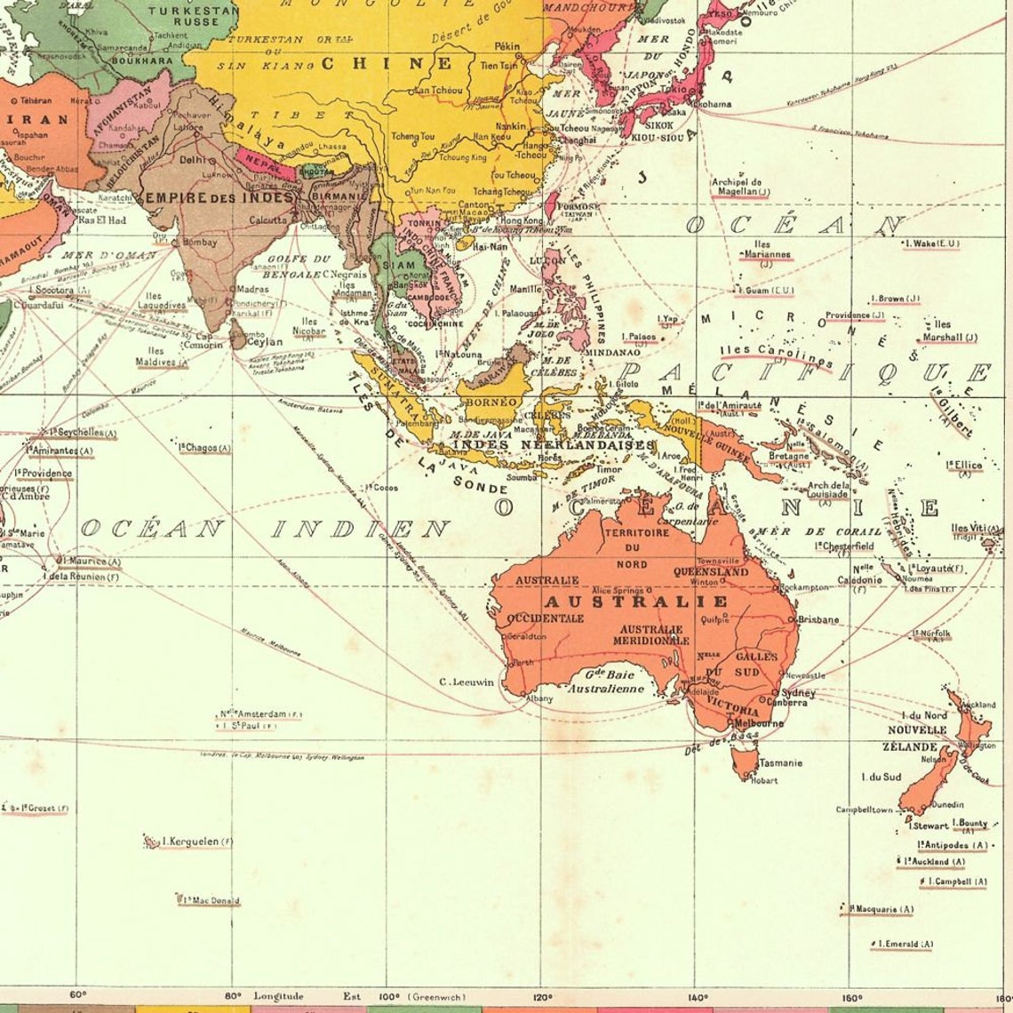 Large Antique World Map Original 1930s Etsy