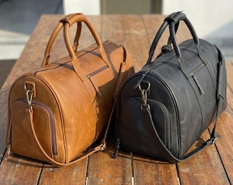 Leather Duffel Weekender Bag Personalized Travel Holdall Gift For Him