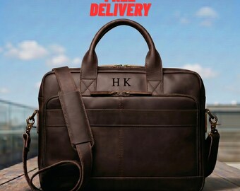 Personalisierte Leder Laptoptasche, Benutzerdefinierte Monogramm Aktentasche, professionelle Arbeitstasche