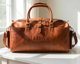 Borsa da viaggio in pelle personalizzata, borsa da weekend su misura, borsa da viaggio per la notte, regalo per lui